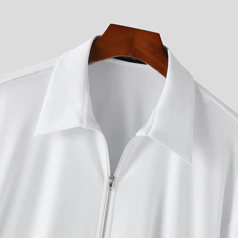 Sleek Belted Zip-Up Shirt