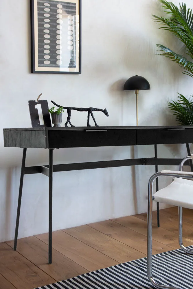Sleek Black Desk With Two Drawers