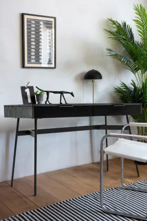Sleek Black Desk With Two Drawers