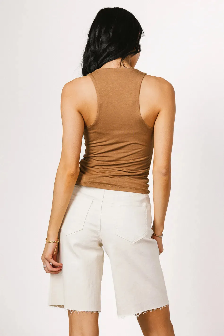 Sleek Jersey Solid Tank in Camel