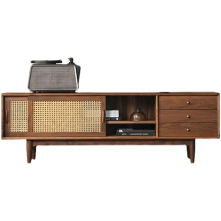 Sleek Rattan Sliding Door Tv Cabinet