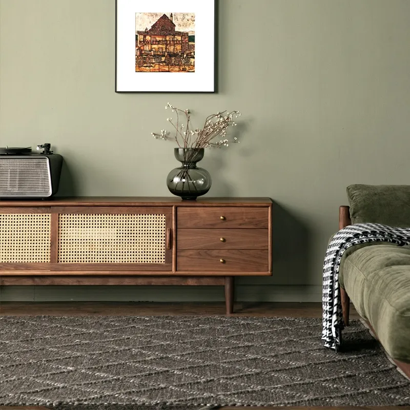 Sleek Rattan Sliding Door Tv Cabinet