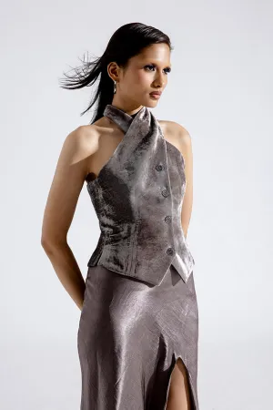 Sleek Steel Velvet Waistcoat
