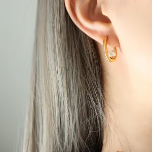 Sleek U Pearl Hoop Earrings