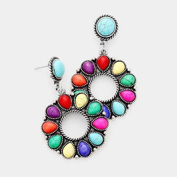 Squash Bottom Multi-Color Stone Western Earrings