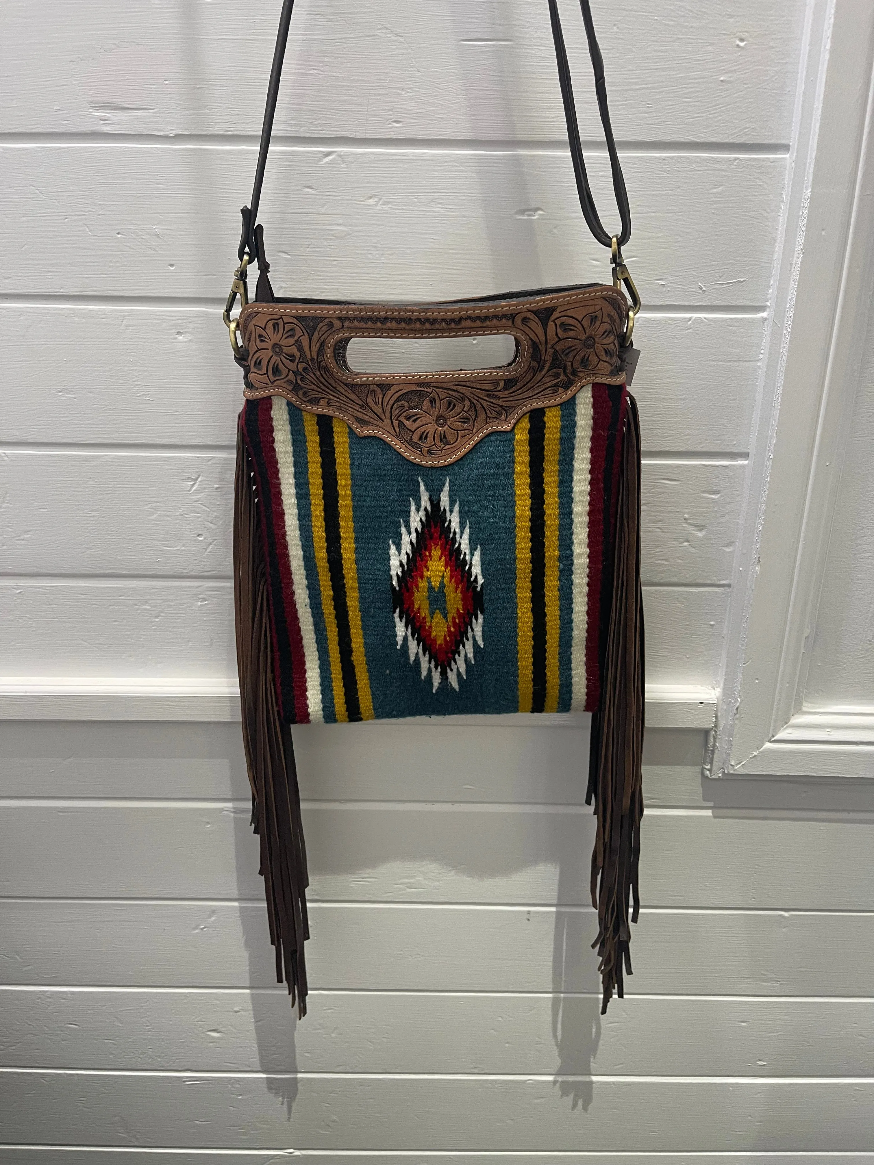 Tooled Saddle Blanket Sling Bag