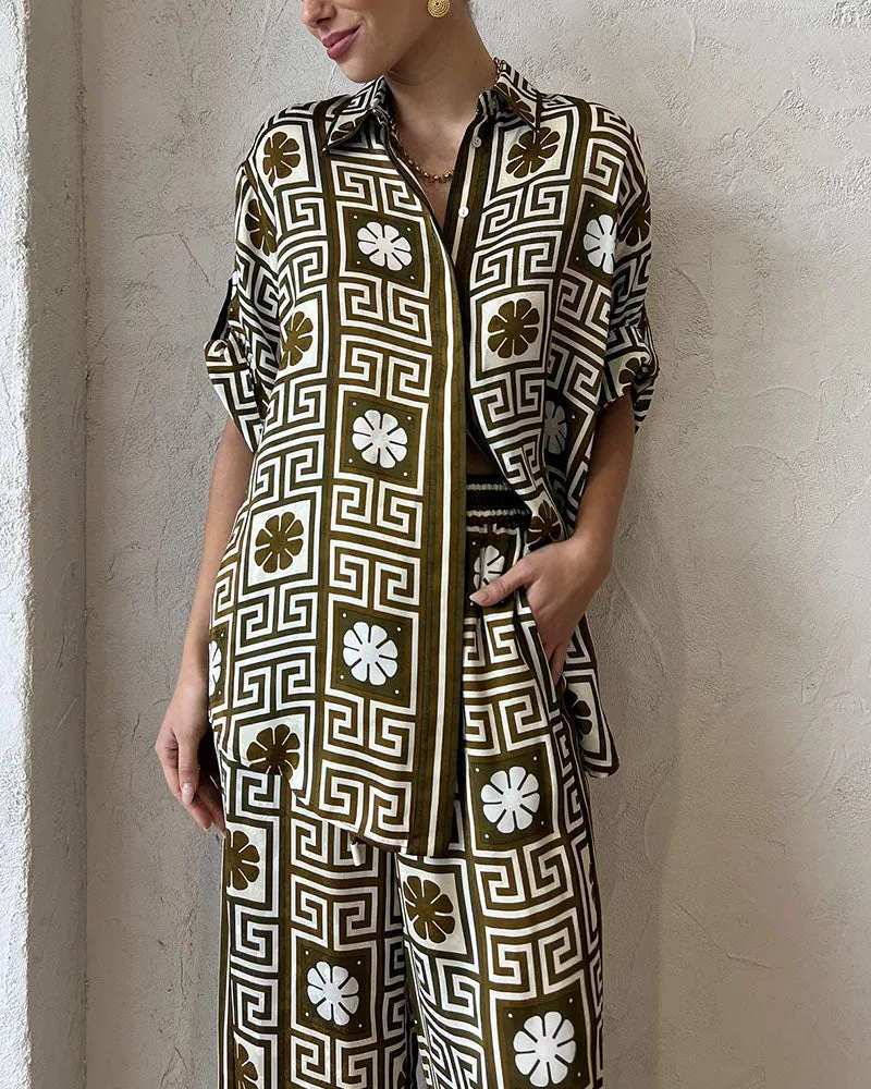 Vintage Art Print Casual Two-Piece Set