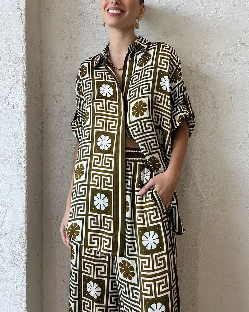 Vintage Art Print Casual Two-Piece Set