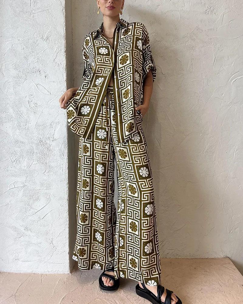 Vintage Art Print Casual Two-Piece Set