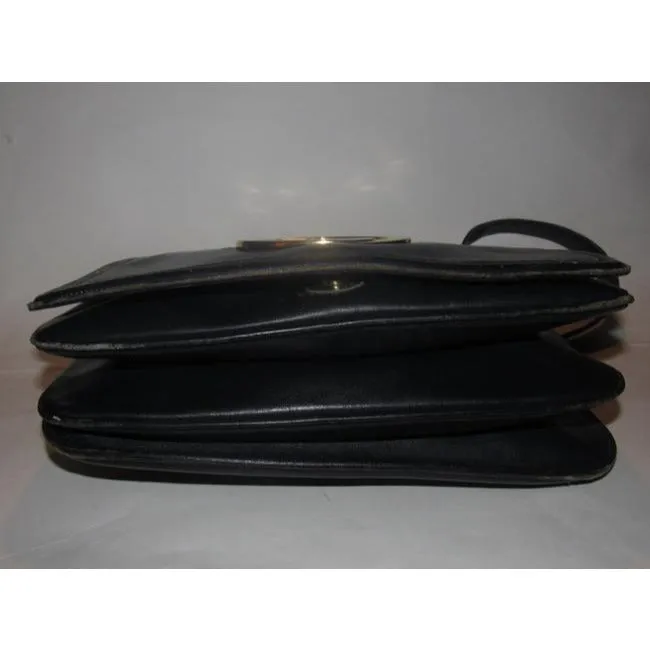 Vintage Gucci midnight blue leather 'Blondie' saddle style, shoulder bag with large, gold 'GG' emblem & multiple compartments