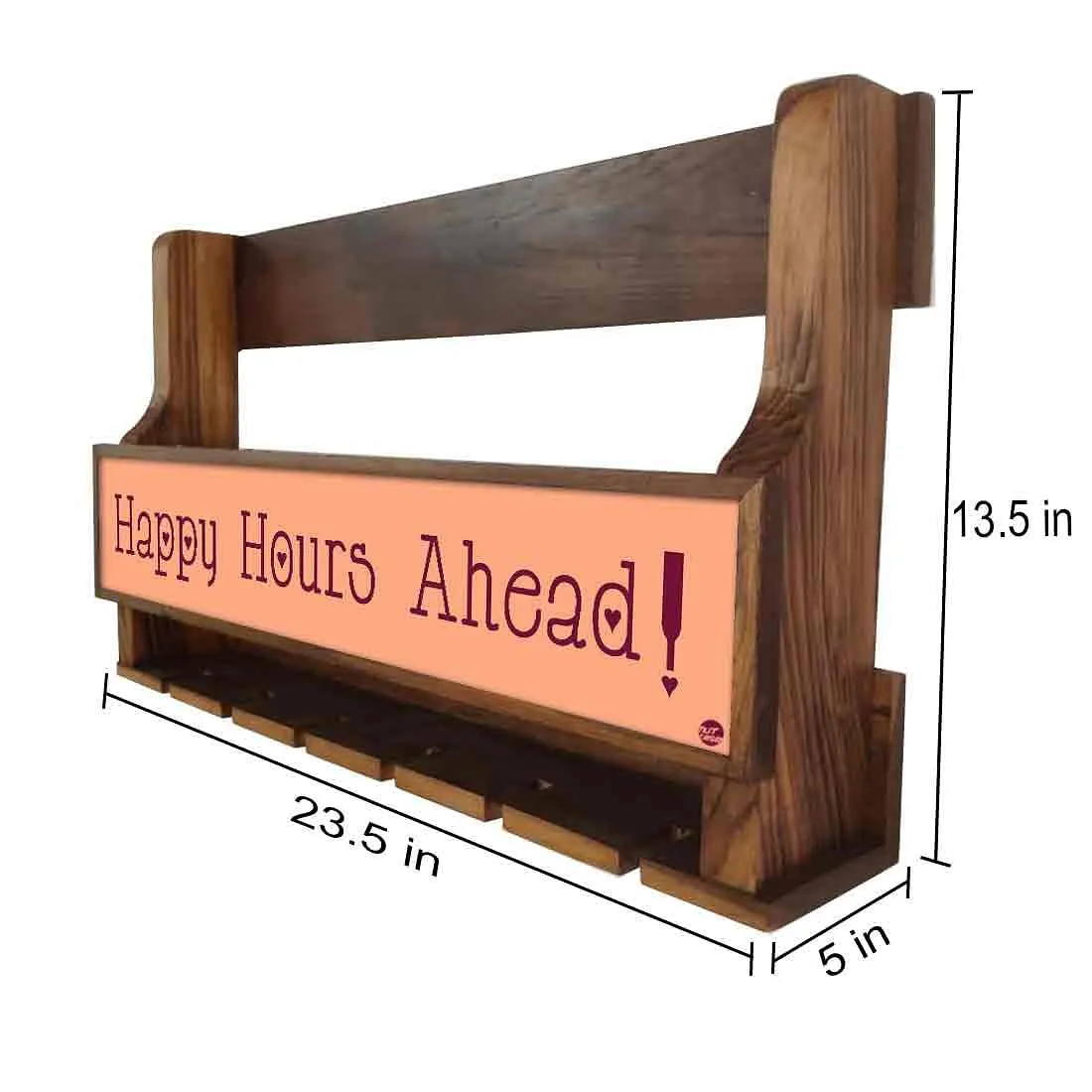 Wall Mounted Wine Holder for Living Room 5 Bottles 6 Glasses - Happy Hours