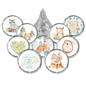 Watercolor Woodland Baby Shower Stickers - Fits on Hershey's Kisses - 180 Pack