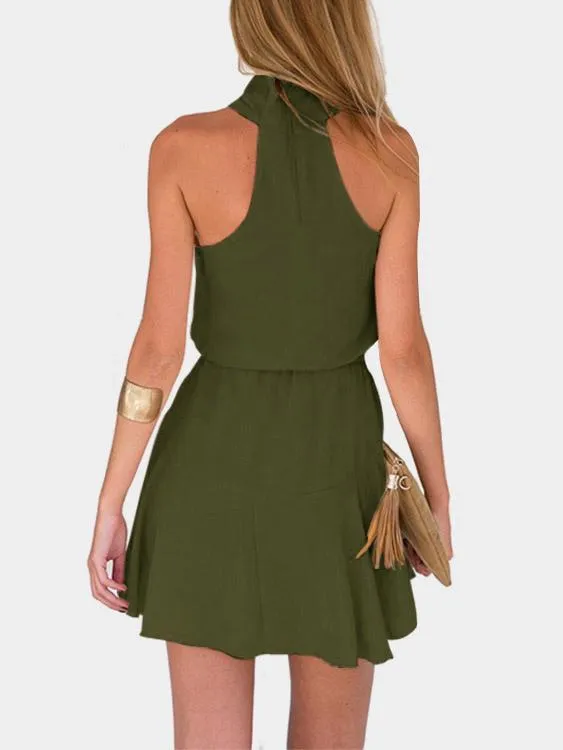 Wholesale Crew Neck Sleeveless Cut Out Curved Hem Mini Dress