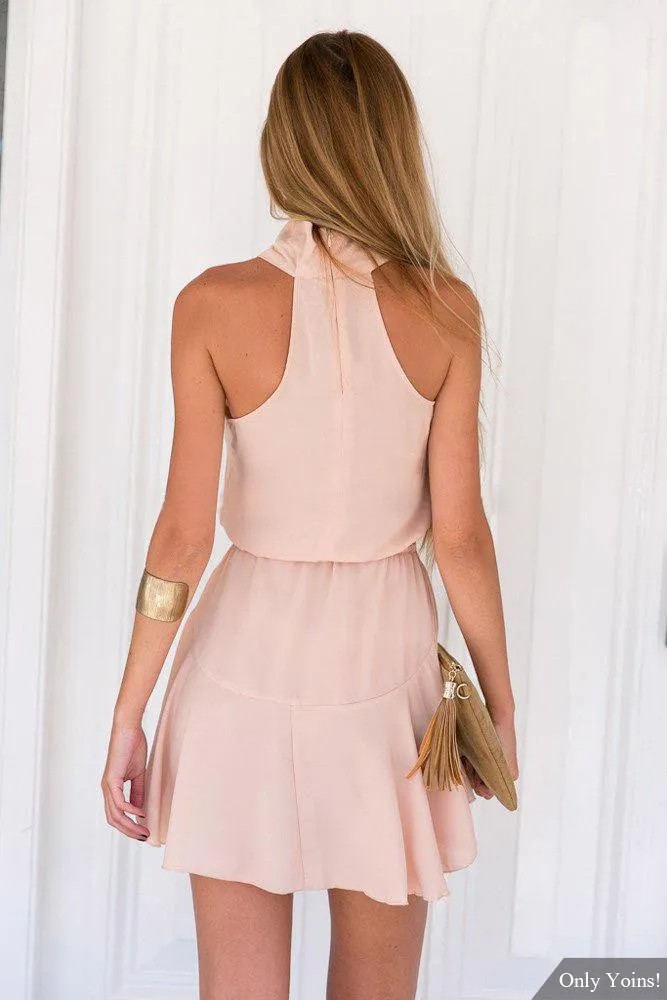 Wholesale Crew Neck Sleeveless Cut Out Curved Hem Mini Dress