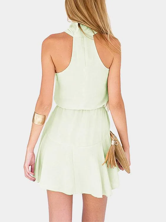 Wholesale Crew Neck Sleeveless Cut Out Curved Hem Mini Dress