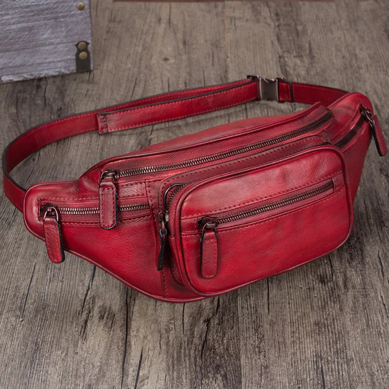 Womens Purple Leather Fanny Pack Waist Bag Chest Bag For Women