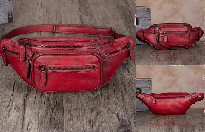 Womens Purple Leather Fanny Pack Waist Bag Chest Bag For Women