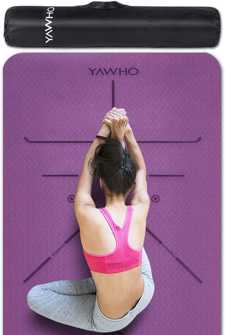 YAWHO Yoga Mat Fitness Mat Eco Friendly Material SGS Certified Ingredients TPE Specifications 72'' x 26'' Thickness 1/4-Inch Non-Slip Extra Large Yoga Mat with Carry Bag