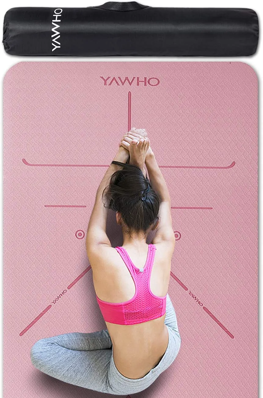 YAWHO Yoga Mat Fitness Mat Eco Friendly Material SGS Certified Ingredients TPE Specifications 72'' x 26'' Thickness 1/4-Inch Non-Slip Extra Large Yoga Mat with Carry Bag