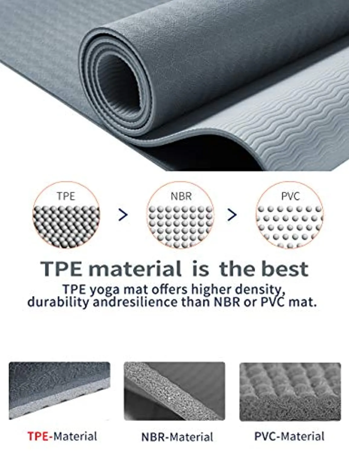YAWHO Yoga Mat Fitness Mat Eco Friendly Material SGS Certified Ingredients TPE Specifications 72'' x 26'' Thickness 1/4-Inch Non-Slip Extra Large Yoga Mat with Carry Bag